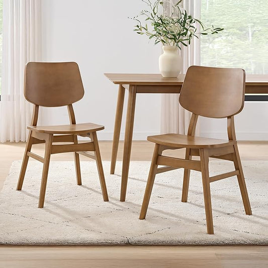 Alaterre Furniture Calais Dining – Mid Century Modern Set of 2 Dining Chairs – Solid Wood Chair Set with Minimalist Design for Dining Room or Kitchen (Warm Pecan Finish)