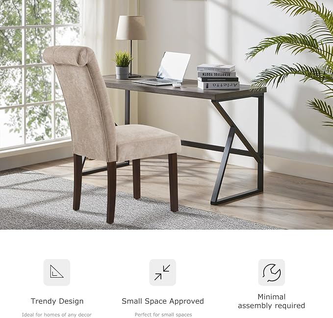Tufted Dining Chairs Set of 2, Upholstered Parsons Dining Room Chairs, Fabric Kitchen Side Chair with Wood Legs, Taupe