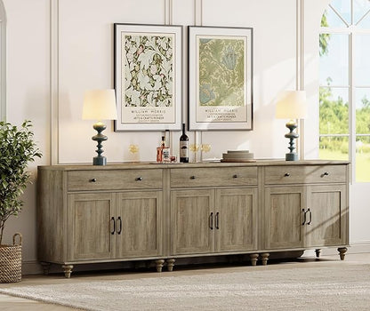 WAMAPT Buffet Cabinet with 6 Doors and 4 Drawers, Large Coffee Bar Table Wood Kitchen Storage Cabinets with Storage Cabinets, Modern Farmhouse Sideboard Credenza for Dining Room, Wash Grey, 101 inch