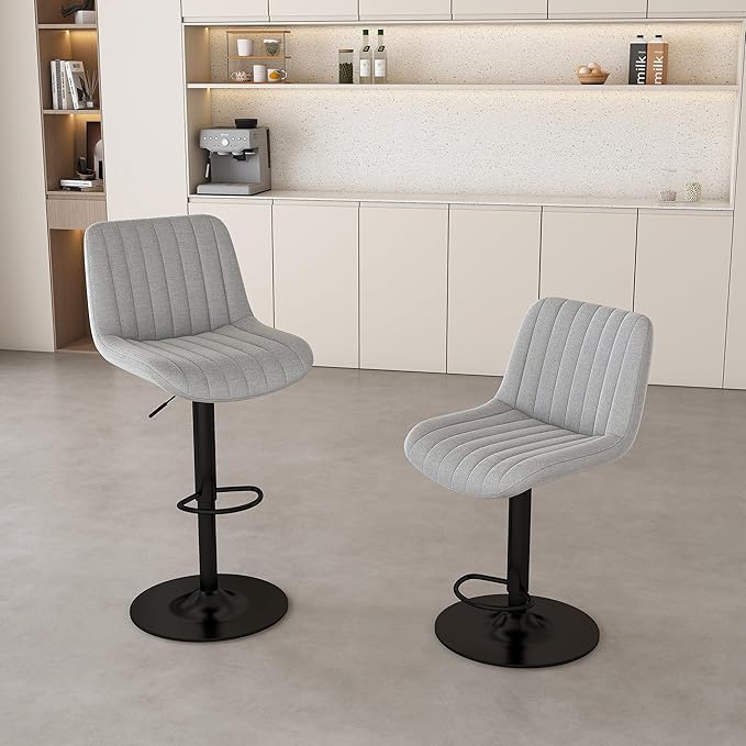 Swivel Bar Stools with Adjustable Height (35.03 43.7 Inches), Backrest, and Soft Knit Fabric Ideal for Kitchen Island, Bar Counter, Dining Room, Grey(Set of 2)