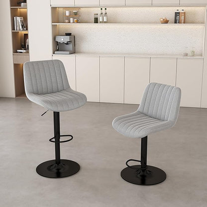 Swivel Bar Stools with Adjustable Height (35.03 43.7 Inches), Backrest, and Soft Knit Fabric Ideal for Kitchen Island, Bar Counter, Dining Room, Grey(Set of 2)