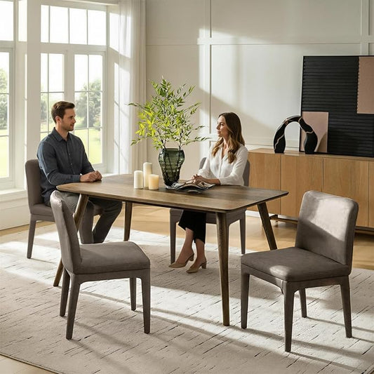 HULALA HOME Dining Chairs Set of 2, Morden Full Faux Leather Kitchen Chairs with Thick Cushion, Upholstered Accent Side Chair for Kitchen Dining Living Room Restaurant, Taupe