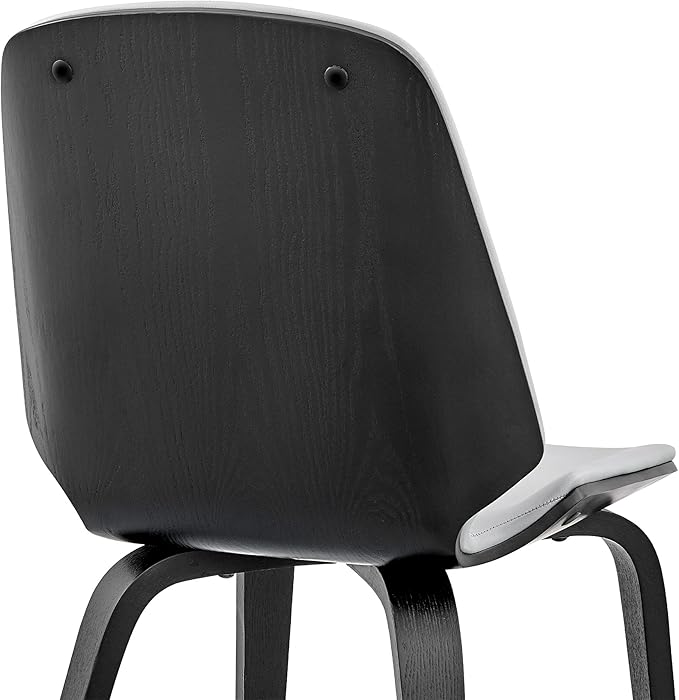 Armen Living Brinley Mid Century Modern Gray Faux Leather and Black Wood Dining Room Accent Side Chair for Kitchen Table Desk Vanity