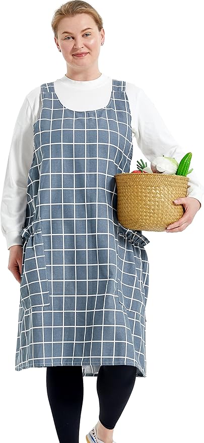 Big Plus Size Aprons for Women with Pockets Cotton Linen Baking Kitchen Cooking