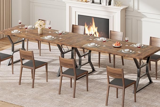 GarveeHome 70.9 in Large Dining Room Table for 6, Rectangular Kitchen Table with Heavy Duty Metal Legs, Farmhouse Wooden Dining Table for Big Family (Brown)