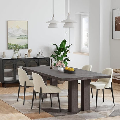 Wood Dining Chairs Set of 2, Modern Fabric Upholstered Kitchen Side Chairs with Black Wood Legs, Comfy Armless Side Chair for Living Room, Restaurant