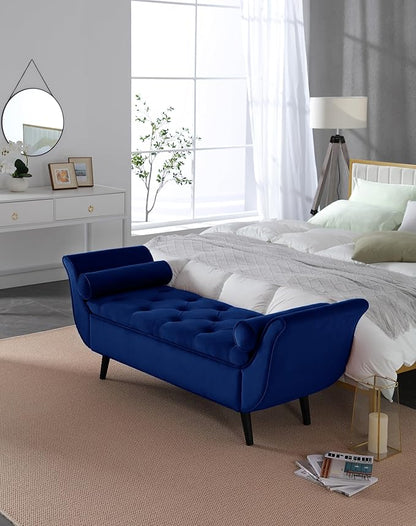 Modern Ottoman Bench with Storage, Upholstered Footstool for Bedroom Living Room Hallway, Bedside Pouf Toy Storage Ottoman Footrest, Versatile Storage Chest Bench Seat,Navy-Velvet