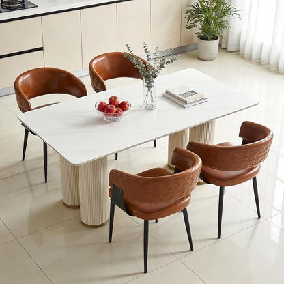 Atoll Modern Accent Dining Chairs Set of 4 with Upholstered PU Leather Seat & Curved Back, Metal Legs, Mid-Century Kitchen Chair for Dining Room, Living Room or Office (4, Brown)