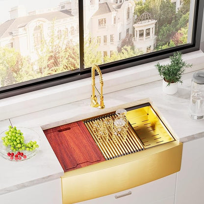 Farmhouse Sink, 33 x 22 Inch Undermount Kitchen Sink 16 Gauge Stainless Steel Kitchen Sinks Apron Front Single Bowl 10 Inch Deep Workstation Sink with Cutting Board