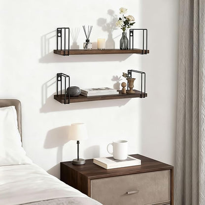 Floating Shelves for Wall Mounted - Set of 2 American Black Walnut Solid Wood Shelves for Room Wall Decor, Floating Bookshelf for Living Room, Kitchen, Office, Bedroom
