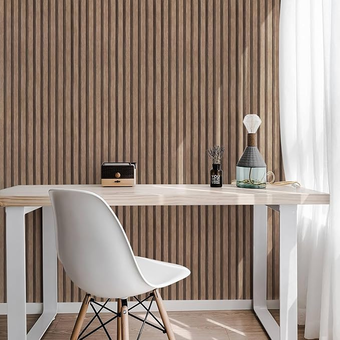 Yun-aeon Natural Wood Peel and Stick Wallpaper Wood Slats - 17.3"x 1200" Light Tan Self-Adhesive Waterproof Vinyl Removable Wall Paper for Wall Decor Bedroom