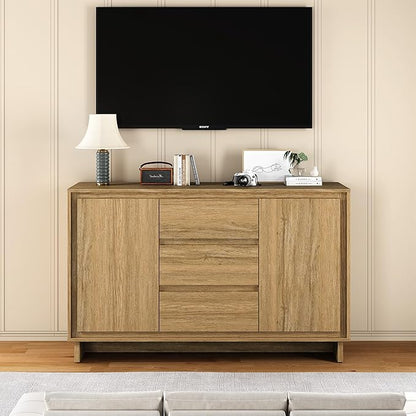 RoyalCraft Buffet Cabinet with Storage, Coffee Bar Cabinet with 3 Drawers and 2 Doors, Framed Edge Design, Modern Sideboard for Kitchen, Living Room and Dining Room, Natural