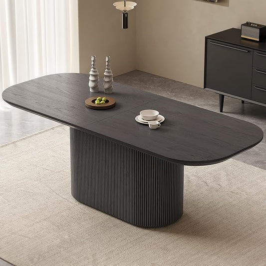 86.61" Oval Dining Table for 8, Modern Dining Room Table for Kitchen, Living Room, 8 Seater Kitchen Tables with Oval Base, Rectangular Dinner Tables with 1.88“ Thick Tabletop, Dark Grey