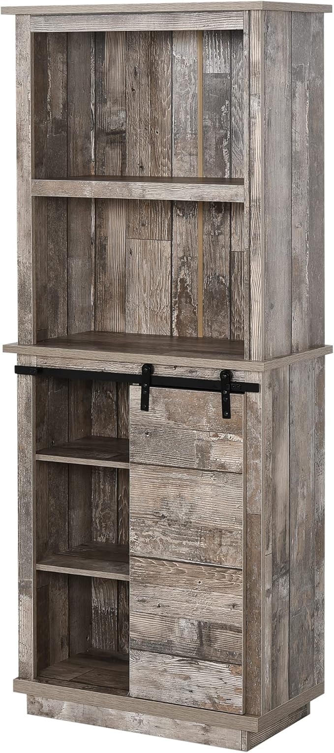 Modern Kitchen Pantry, Freestanding Buffet Cabinet with Hutch, Sliding Barn Door, Adjustable Shelf, Easy to Maintain, for Dining Room