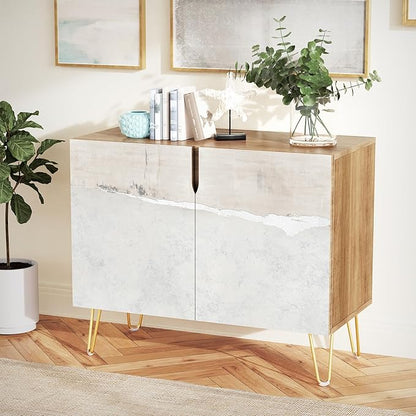 SIGNWIN Sideboard Buffet Cabinet, Kitchen Storage Cabinet with 2 Doors, Grunge Industrial Gray Landscape, Cupboard Console Table for Dining Room - 35" L x 18" W x 29" H
