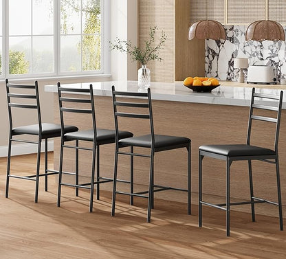 Garvee Bar Stools Set of 4, Counter Height Bar Chairs with Back and Thick Cushion, Upholstered Dining Chairs with Padded Seat, Barstools for Kitchen Island, Bar, Dining Room, Retro Black