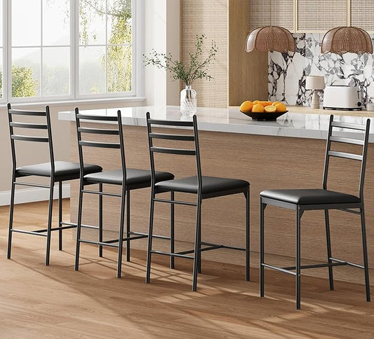 Garvee Bar Stools Set of 4, Counter Height Bar Chairs with Back and Thick Cushion, Upholstered Dining Chairs with Padded Seat, Barstools for Kitchen Island, Bar, Dining Room, Retro Black