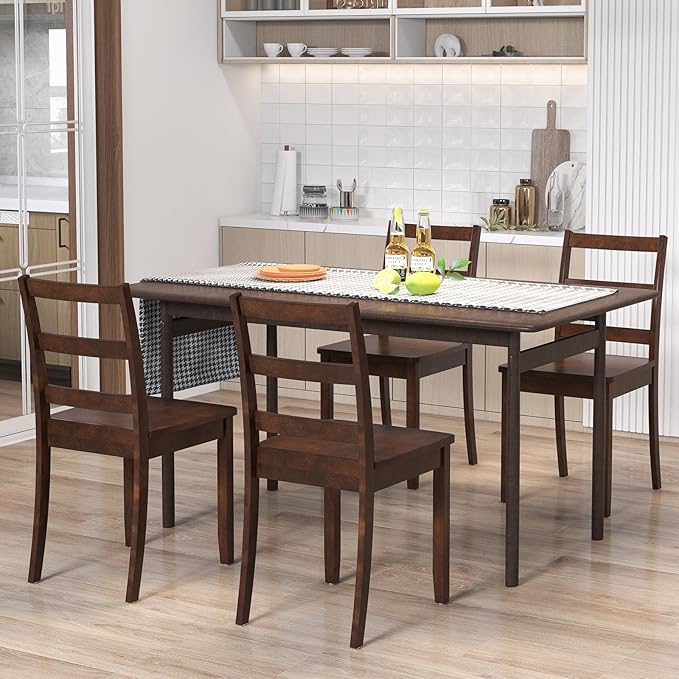 ERGOMASTER Wooden Dining Chairs Set of 4, Farmhouse Armless Wood Kitchen Chair with Back, Restaurant Side Chairs for Study, Dining Room, Brown