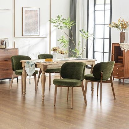 YOUNIKE Dining Chair with High Back Set of 8 Mid Century Modern Kitchen Chair Boucle Fabric Upholstered Armless Accent Chair 20" Wide Padded Seat with Wooden Legs for Living Room Bedroom Olive Green