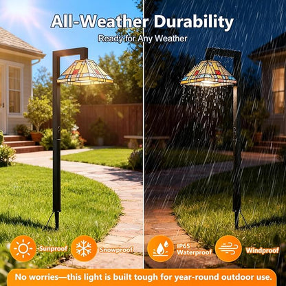 Low Voltage Landscape Lighting, 3W LED Pathway Lights with Handmade Tiffany Glass, 12V Waterproof Outdoor Lights for Garden, Yard, Walkway (2 Pack)