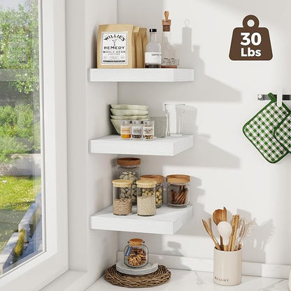 Fun Memories 12 Inch Square Floating Shelves 3 Pack - Wall Shelves with Invisible Brackets, Small Floating Shelves for Wall, White Wood Shelves for Bathroom, Living Room, Bedroom, and Kitchen Decor