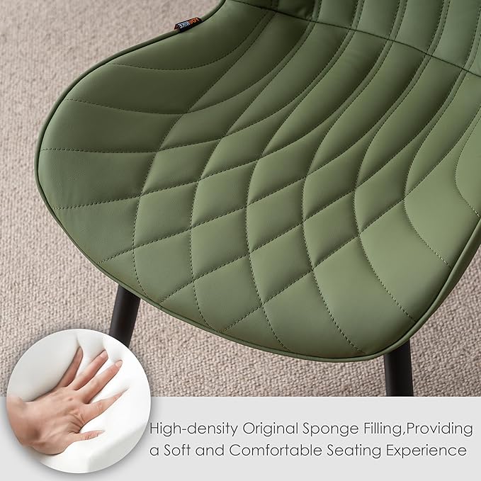 Kidol & Shellder Dining Chairs Set of 2, PU Leather Upholstered Kitchen Chairs with Back Armless, Mid Century Modern Side Chair for Dining Room, Living Room, Lounge, Restaurant, Bean Green