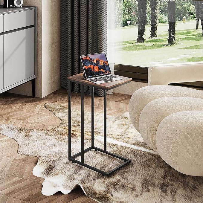 WLIVE C Shaped End Tables Set of 2, C Table Side Table for Couch, TV Trays Set of 2, Couch Side Tables that Slide Under, Small Side Table, C Table for Sofa, Living Room, Bedroom, Small Space, Brown