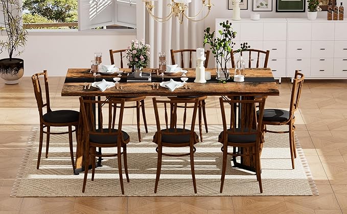 71" Waterproof MDF Island Table, Rustic Dining Table with Adjustable Feet, Farmhouse Dining Table for Kitchen Living Room Office, Black,Rustic Brown