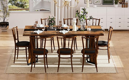 71" Scratch-Resistant Island Table, Rustic Dining Table with Premium MDF, Farmhouse Dining Table for Kitchen & Living Room, Black,Rustic Brown