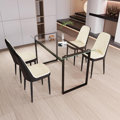 Goujxcy Glass Dining Table Modern 51'' Rectangle Kitchen Table for 4 with Tempered Glass Tabletop and Metal Legs for Kitchen, Dining Room, Restaurants (Black)