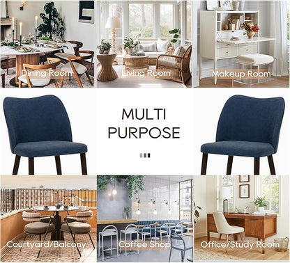 COLAMY Upholstered Dining Chairs Set of 6, Modern PU Leather Dining Room Kitchen Side Chair with Padded Seat and Wood Legs Restaurant/Cafe, Blue