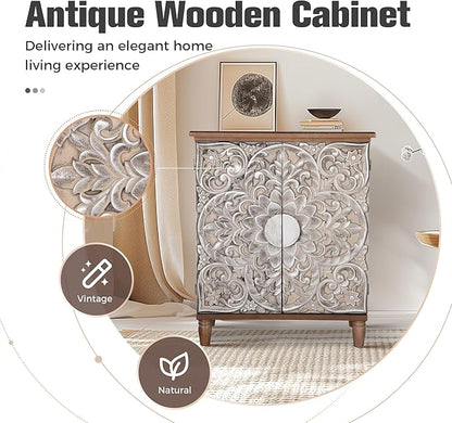 PHI VILLA Accent Cabinet with Doors - Antique Storage Cabinet for Entryway Buffet Sideboard