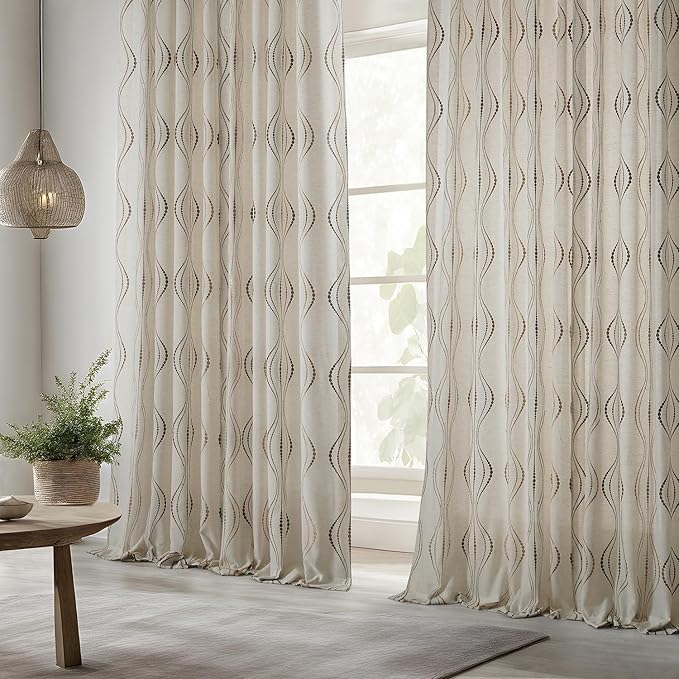 HPD Half Price Drapes Embroidered Linen Sheer Curtains for Living Room 50 X 84 (1 Panel), Rod Pocket Window Curtains for Bedroom, Suez Bronze
