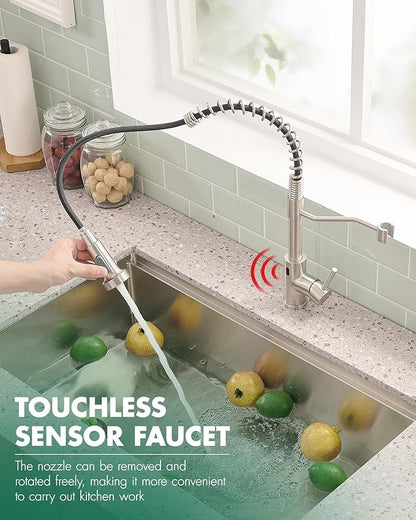 AIMADI Touchless Kitchen Faucet with Pull Down Sprayer,Brushed Nickel Motion Sensor Kitchen Sink Faucet,Smart Hands Free Stainless Steel Spring Faucets for Farmhouse RV Utility Sink,1 or 3 Hole