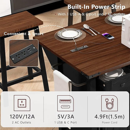 Modern Dining Table Expandable Kitchen Island with Counter Wood Table Console Luxury Easy Clean Living Decor,Black