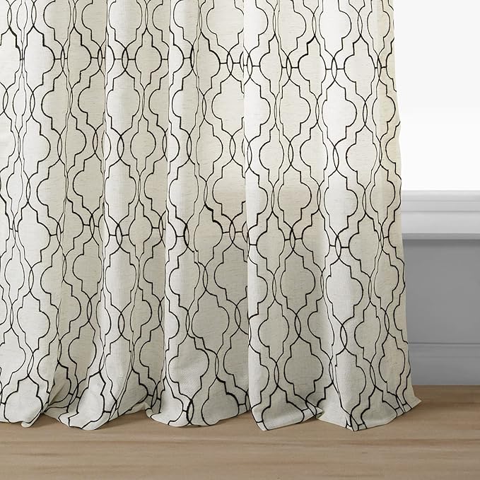 HPD Half Price Drapes Embroidered Faux Linen Curtain for Living Room 50 X 96 (1 Panel), Rod Pocket Window Curtains for Bedroom, Saida Chocolate