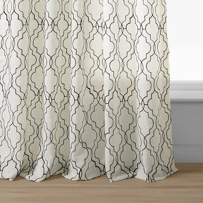 HPD Half Price Drapes Embroidered Faux Linen Curtain for Living Room 50 X 96 (1 Panel), Rod Pocket Window Curtains for Bedroom, Saida Chocolate