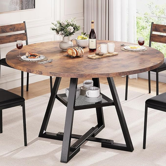 Jocoevol Round Dining Table for 4,Kitchen Dining Room Circle Dinner Pedestal Table,Space Saving Wood Kitchen & Dining Room Furniture (Vintage, 47In)