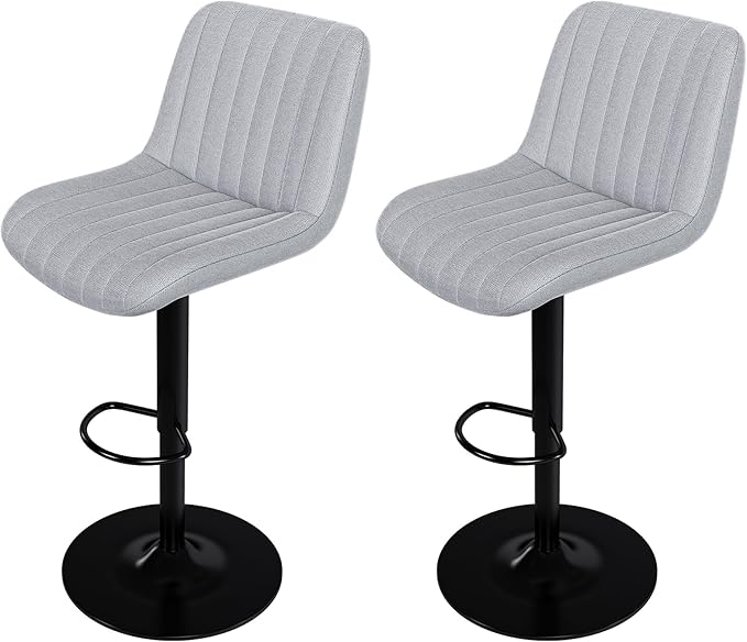 Set of 2 Grey Swivel Bar Stools,Adjustable Height (35.03-43.7”), Soft Knit Polyester Seat/Backrest,Iron Frame, 360° Rotation, Ergonomic Lumbar Support,for Kitchen Island/Bar Counter/Dining Room