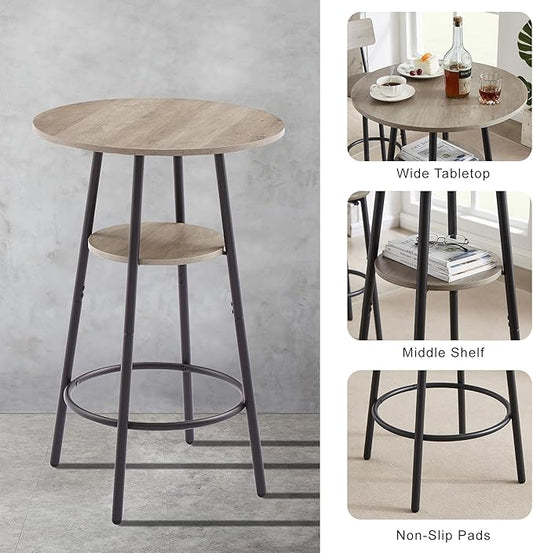Bar Table Set for 2 with 2 PU Upholstered Stools, Pub Bistro Dinning Table and Stools with Backrest, Counter Height Bar Table Set for Apartment, Kitchen, Small Space