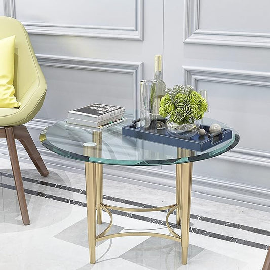 Tempered 28" Glass Table Top Round Transparent Table Surface 3/8'' Thick Beveled Edge Multipurpose for Dining, Coffee, Restaurant and End Table (3/8" Thick - Beveled Edge, 28 inch)
