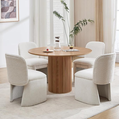 Hyfirm Modern Upholstered Dining Chairs Set of 8, Chenille Accent Side Dining Chairs for Kitchen Dining Room Living Room, White