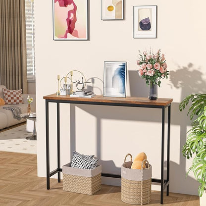 VASMIA Console Table, Entryway Table, Narrow Sofa Table, 39" Hallway Table for Entryway, Living Room, Bedroom, Foyer, Rustic Brown and Black