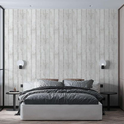 White Grey Wood Paper 17.71 in X 205 in Self-Adhesive Removable Peel and Stick Wallpaper Decorative Wall Covering Vintage Wood Panel Interior Film Surfaces