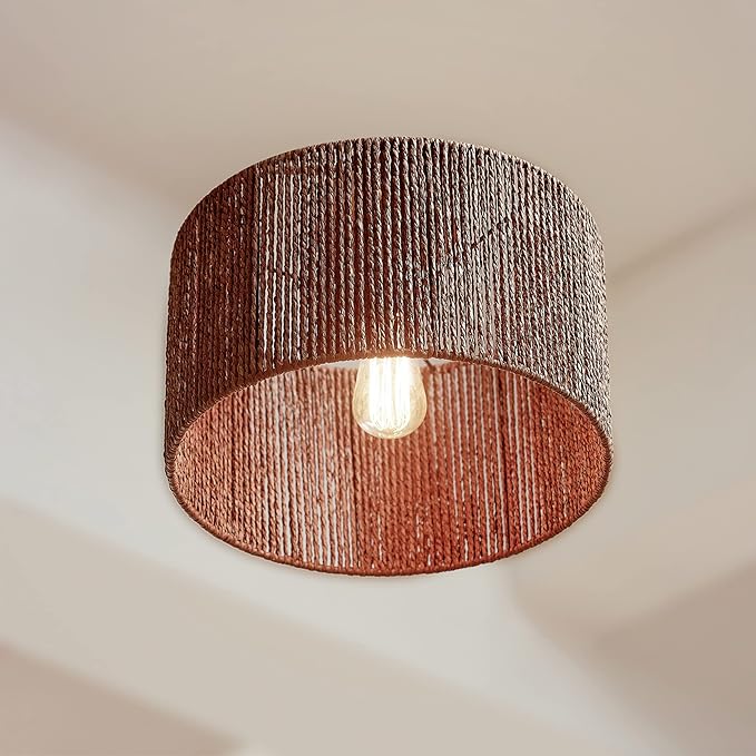 GLOBE Electric 65897 1-Light Flush Mount Ceiling Light, Matte Brass, Paper Twine Shade