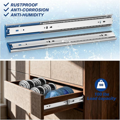 Soft Close Ball Bearing Drawer Slides 14 Inch, 5 Pairs 3-Section Full Extension Drawer Glides Heavy Duty Steel Side Mount Rails for Kitchen Cabinet，Tool Chest，Office Furniture，100 LBS