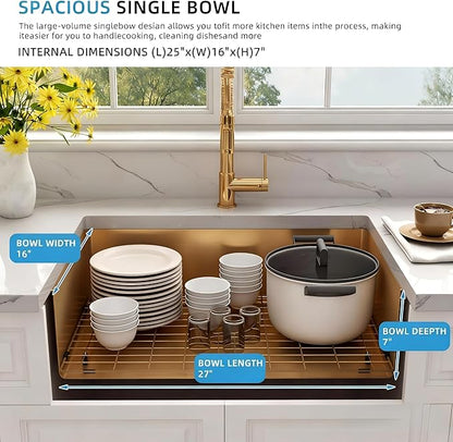 Kitsitchen Gold Ktichen Sink,Gold Undermount RV Kitchen Sink with Strainer & Bottom Gird, 27" x 16" x 7" Stainless Steel Single Bowl Kitchen Sinks Used at RV, Outdoor,Bathroom