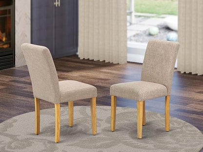 East West Furniture ABP4T04 Abbott Parson Dining Chairs - Light Tan Linen Fabric Padded Dinette Chairs, Set of 2, Oak