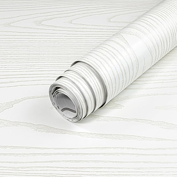 Yun-aeon Light White and Silver Wood Contact Paper 17.3"x80" Rustic Wooden Peel and Stick Wallpaper Removable Self-Adhesive Wallpaper Wood Grain Contact Paper for Countertops Cabinets