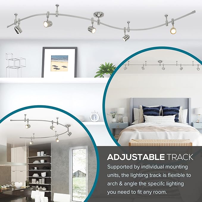Catalina Lighting 96" Track Ceiling Light, Brushed Nickel, Transitional 5-Light LED Flex Track, Bulb Included, for Kitchen, Living Room, Home Lighting